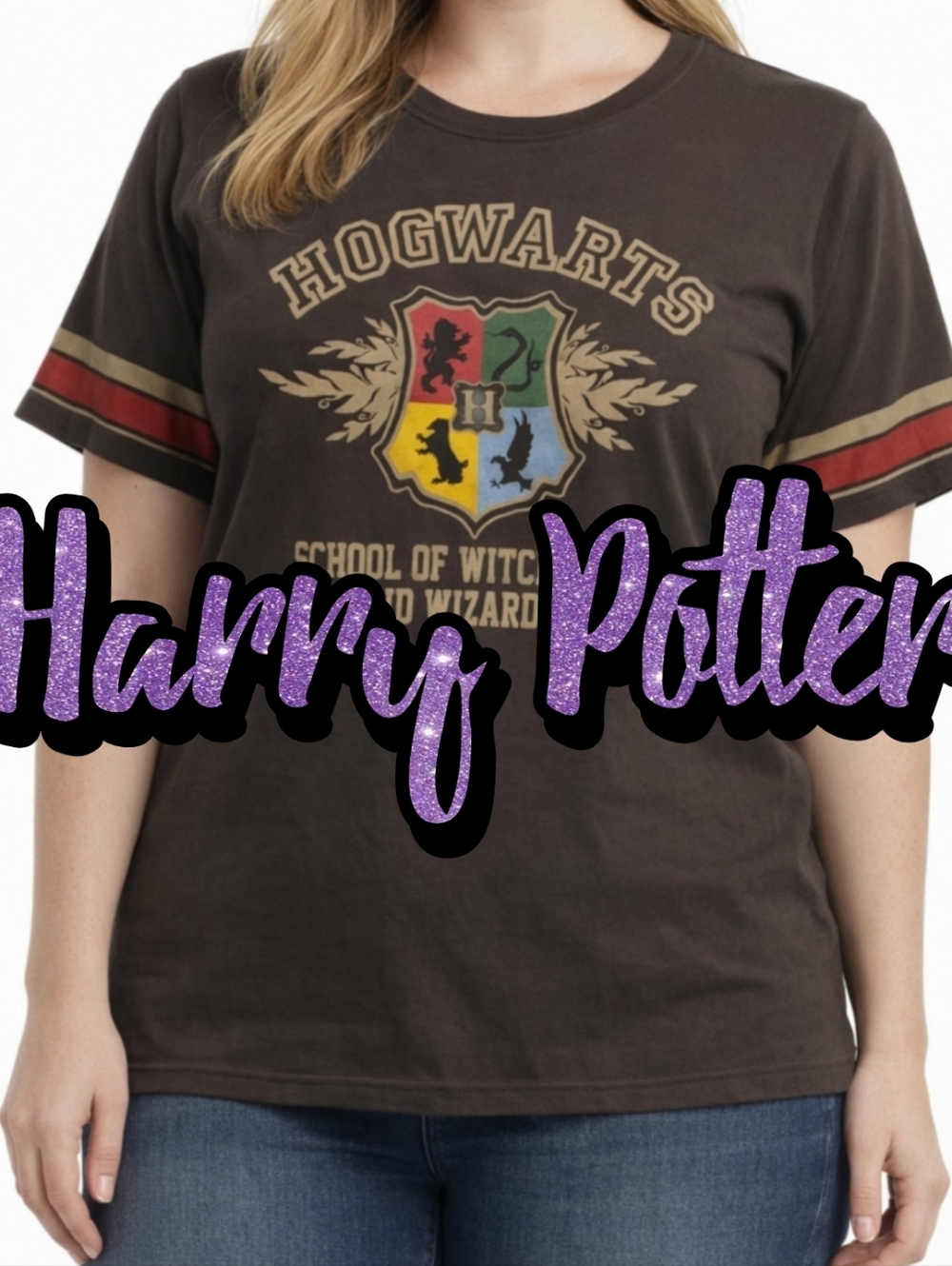 Harry Potter Size M T-shirt Gray Sporty featuring Hogwarts crest and school name